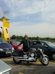 Micha on a ferry crossing the Thames