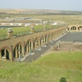 View into the main area of the fort from the top.  The roofs are grassed over to minimise visibility.