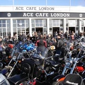 Bikes lining up outside the Ace Cafe, London