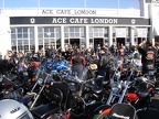 Bikes lining up outside the Ace Cafe, London