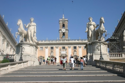 The grand staircase with statues of the Tiber and Nile, leading up to the Piazza del Campidogio.