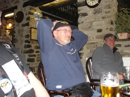 Dave relaxing over a pint, and Gary's just hiding in the corner..