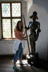 Dani posing with a knight of old