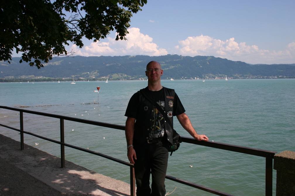 Micha on Lindau looking towards Bregenz in Austria.