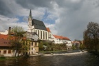 The ?eský Krumlov cathedral towers proudly over the Vltava