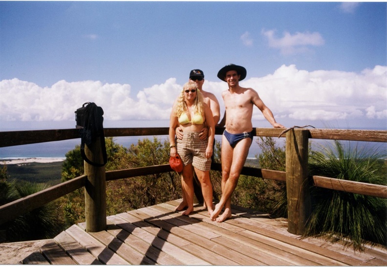 Mark, Jenny, and Micha overlooking Moreton Island.