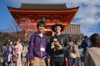 Micha and student guide Yuichiro in front of Kiyomizu-dera Temple entrance gate.