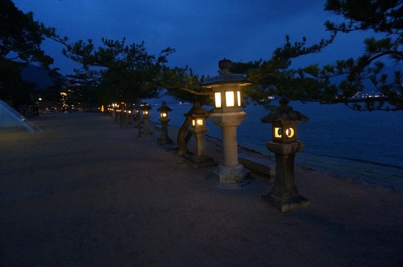 Evening lights on the path on Miyajima.