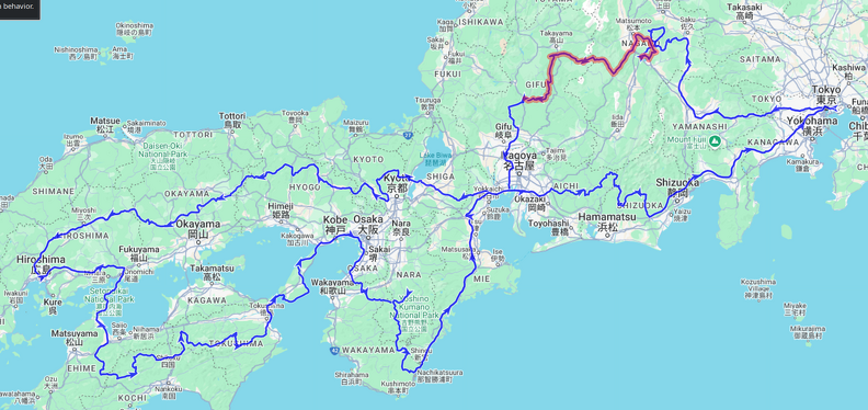 Hiroshima Tour Route Map - Day 2


Length: 298km, ↗6525m, ↘7060m
Time: 10:43:31h, Speed: 27.7km/h
Moving: 06:19:51h, Speed: 47km/h

Start: Saturday, 3 May 2025 06:00:24 JST
End: Saturday, 3 May 2025 16:43:55 JST
Points: 5188 (5188)